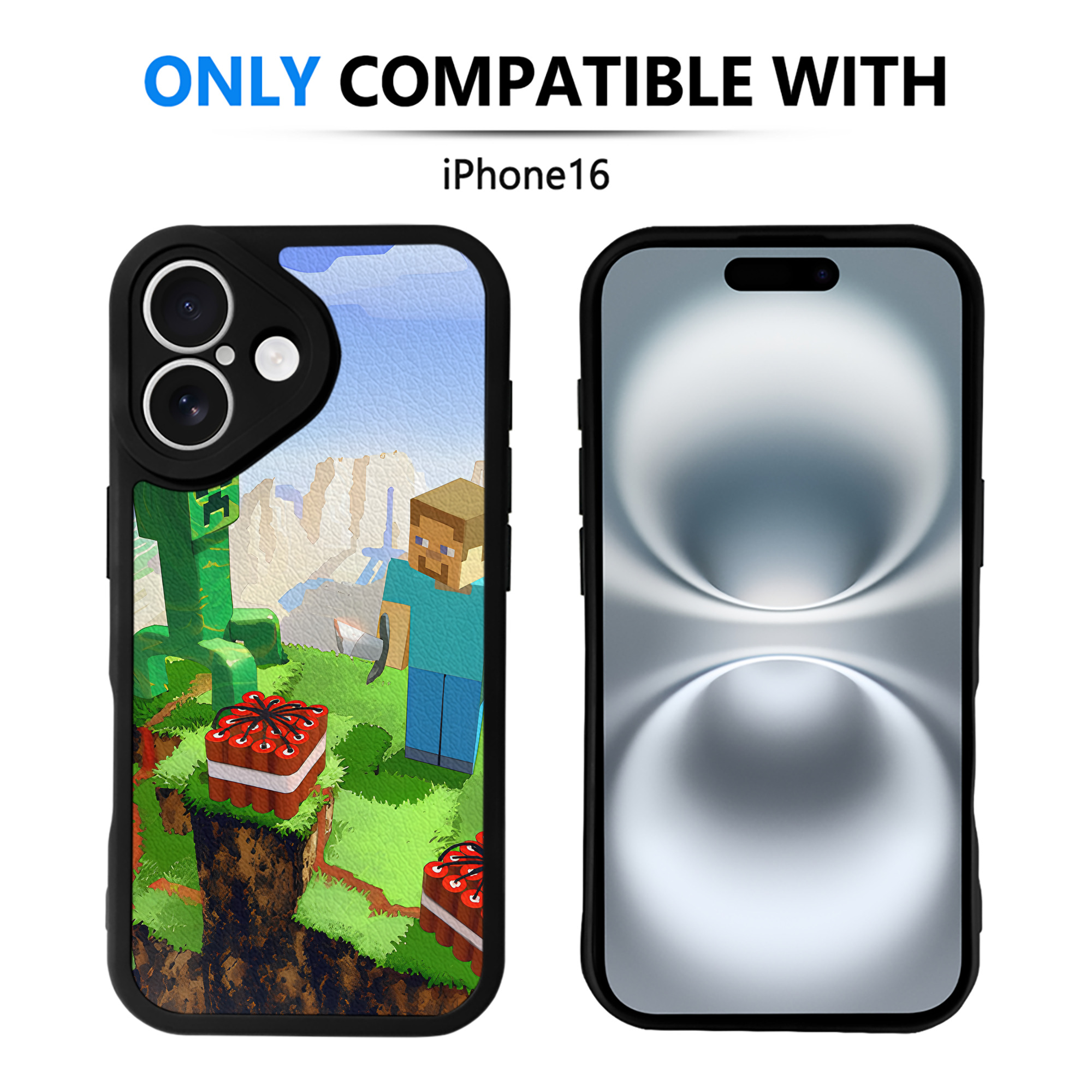 （画像用） マインクラフト ブロックの世界 Minecraft MC Block world 【iPhone 16シリーズ対応】シリコンスマホケース（レザー調） 材質：シリコン
